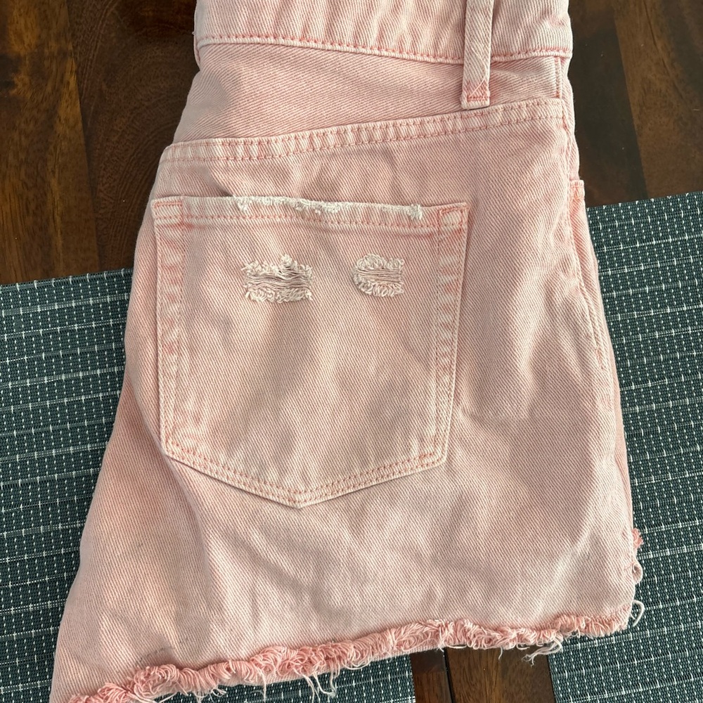Pink Distressed Denim Shorts
